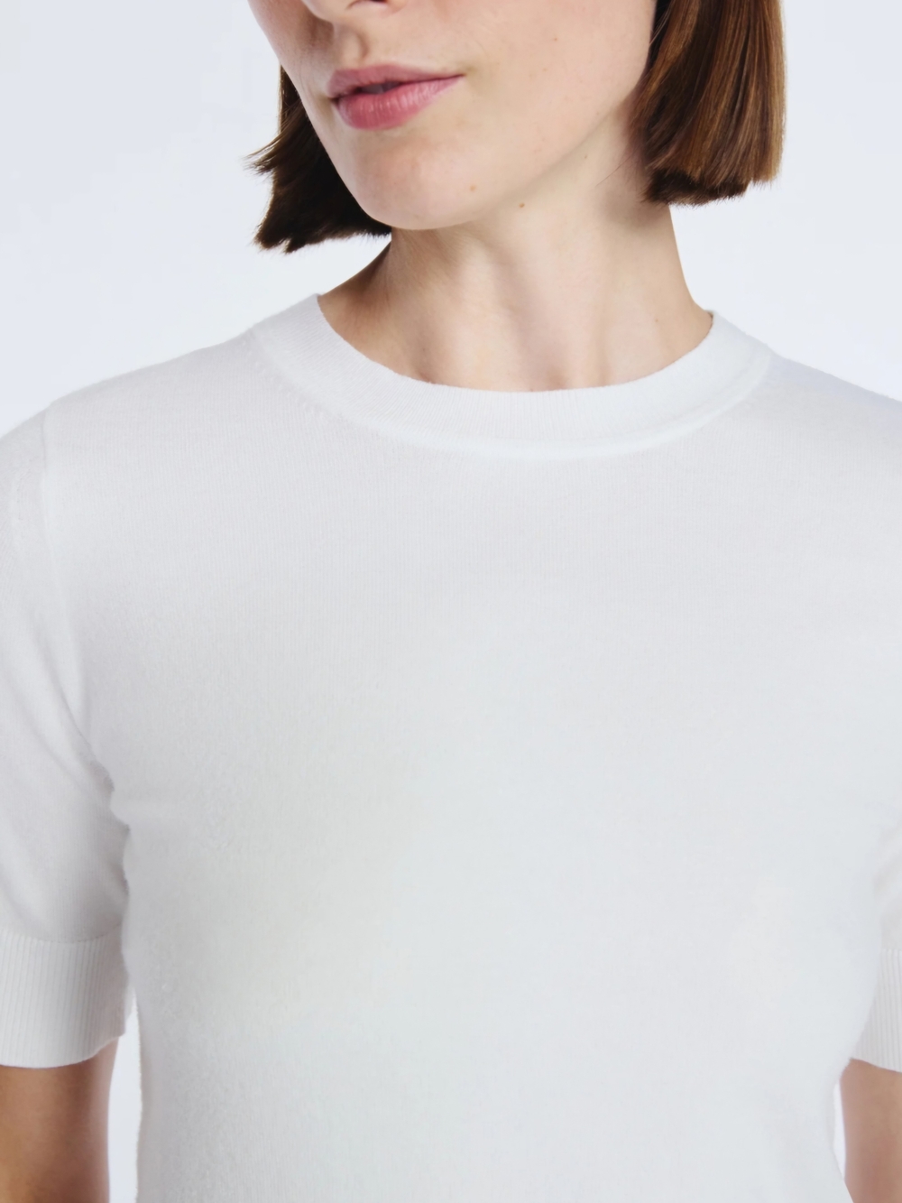 NWT Free Assembly Cozy Yarn Sweater Tee Cream Ribbed Short Sleeve Pullover - Picture 2 of 6
